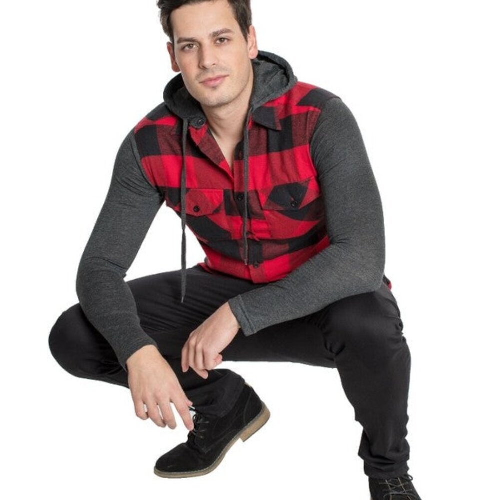 Men's Flannel Hoodie - Red